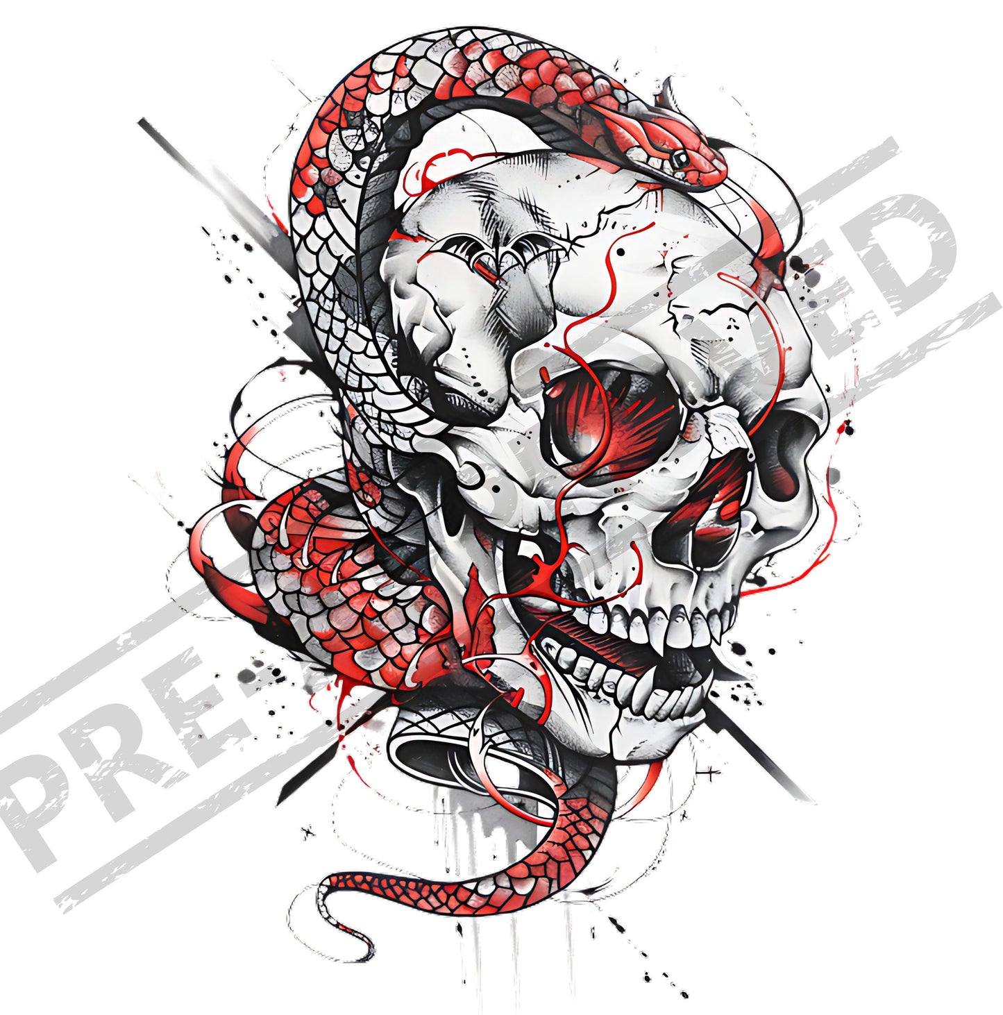 Skull and Snake Neo-Traditional Tattoo Design [ Digital Download ] - Bridgetown Artistry