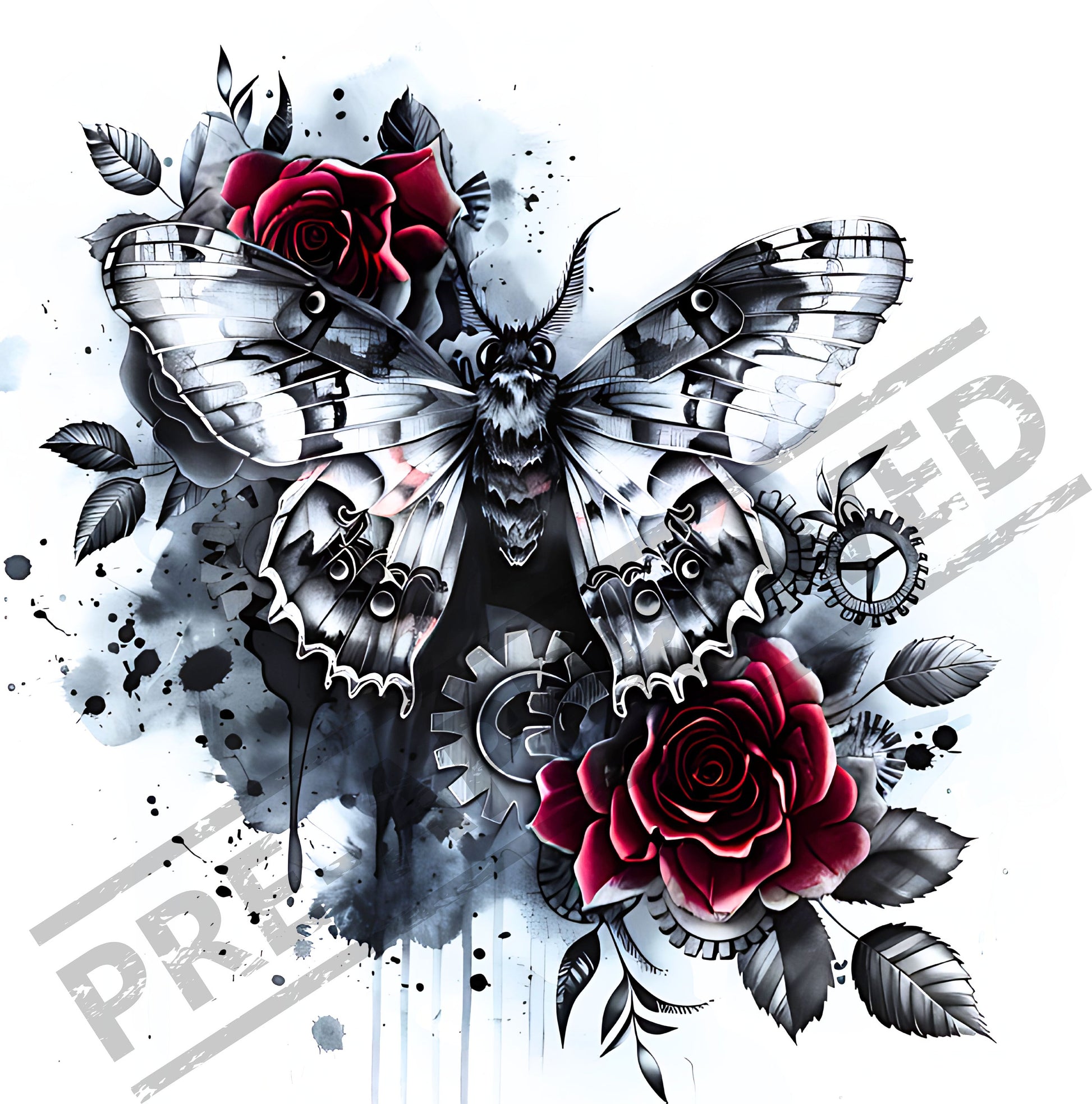 Moth and Roses Tattoo Design [ Digital Download ] - Bridgetown Artistry