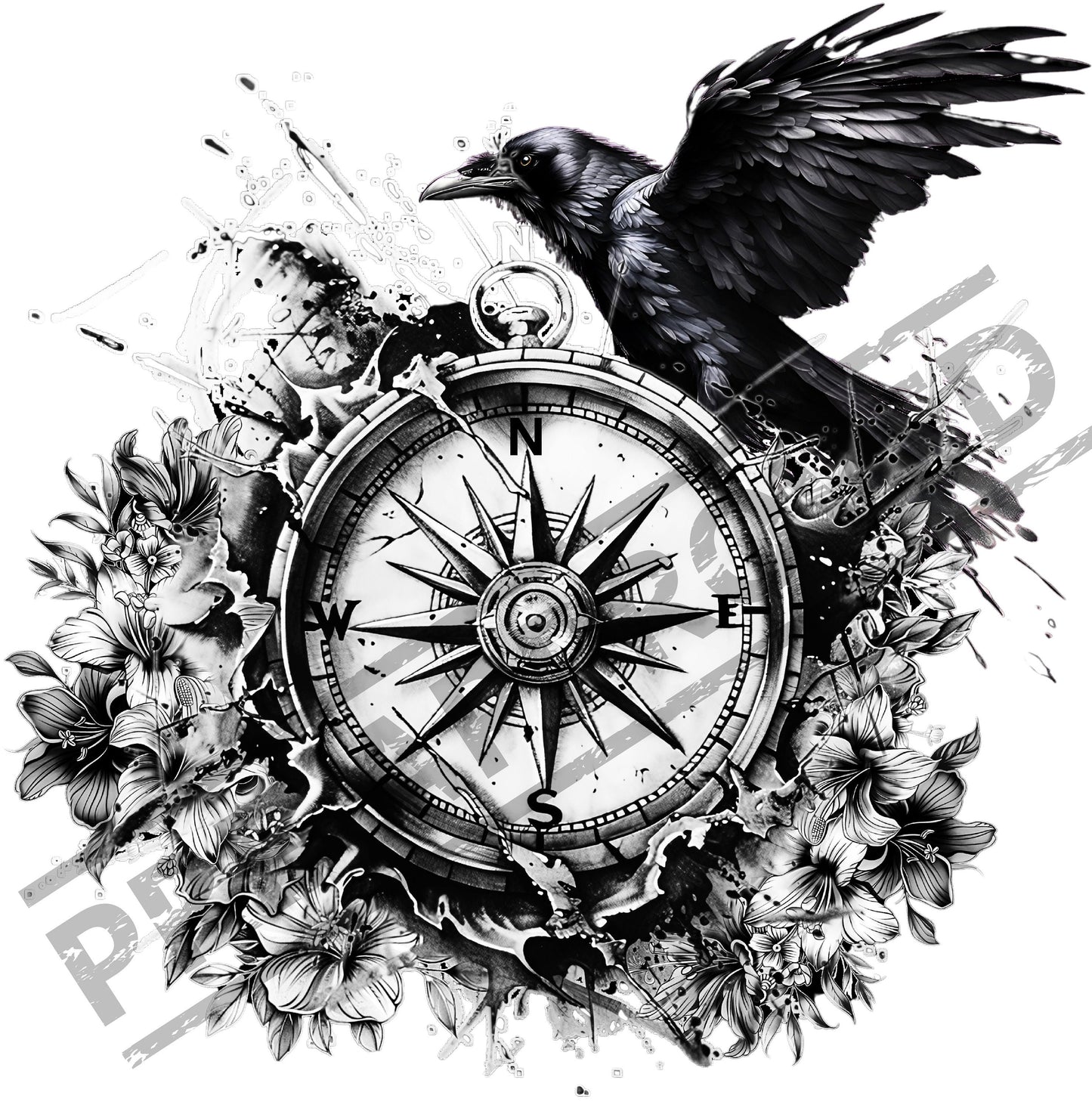 Raven & Compass Tattoo Design [ Digital Download ]