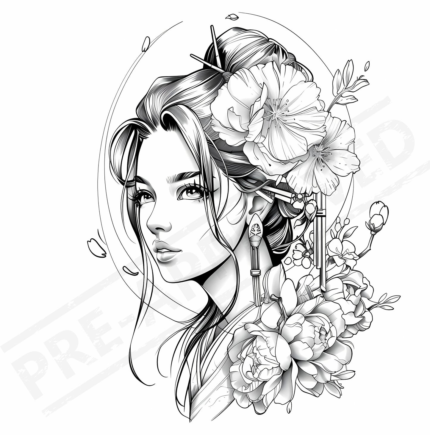 Woman Flowers Tattoo Design [ Digital Download ]