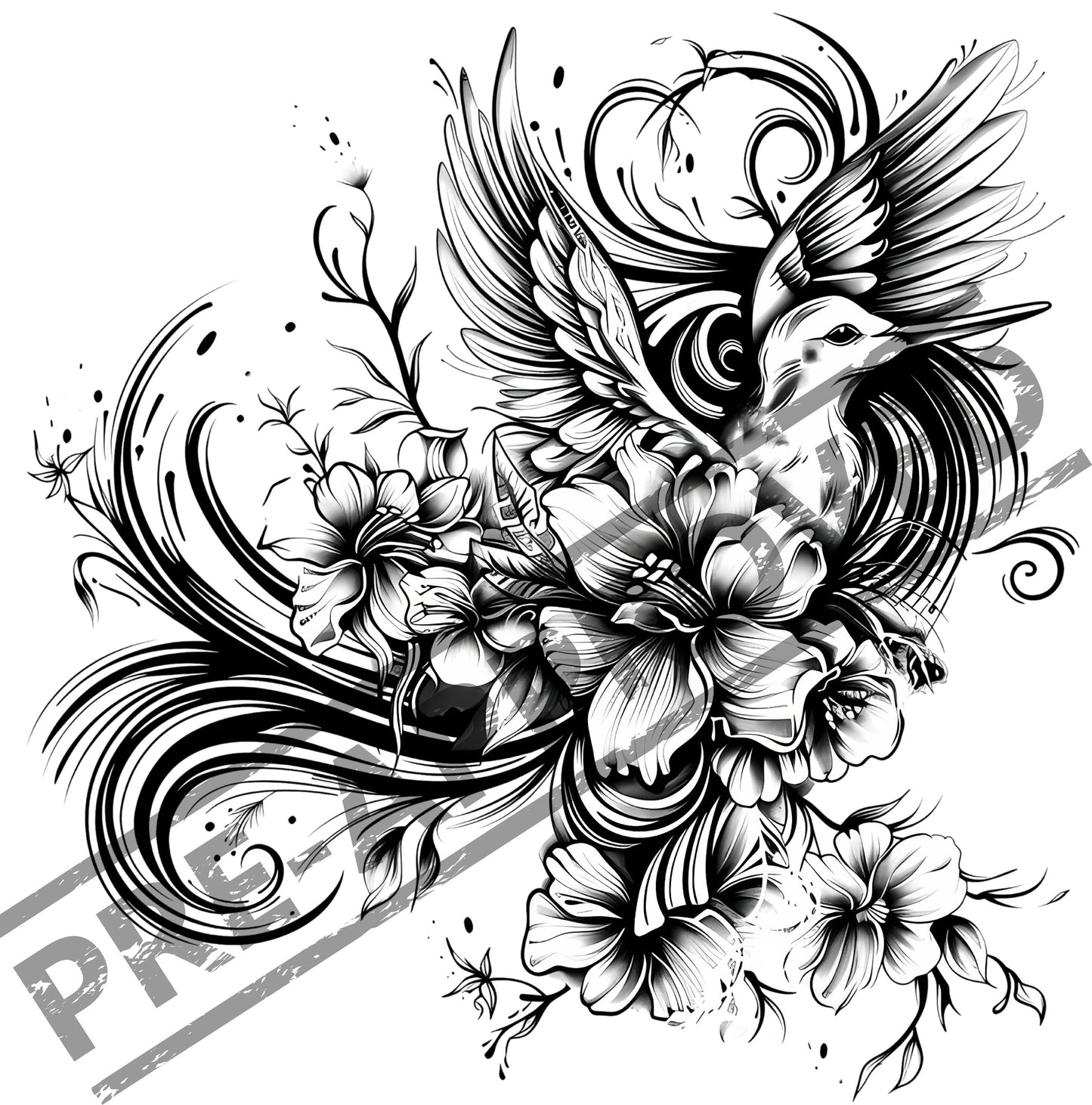 Dove Flowers Tattoo Design [ Digital Download ] - Bridgetown Artistry