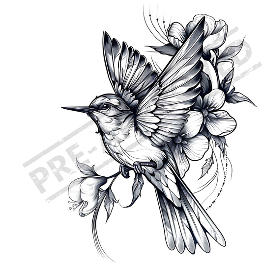 Bird & Flowers Tattoo Design  [ Digital Download ] - Bridgetown Artistry