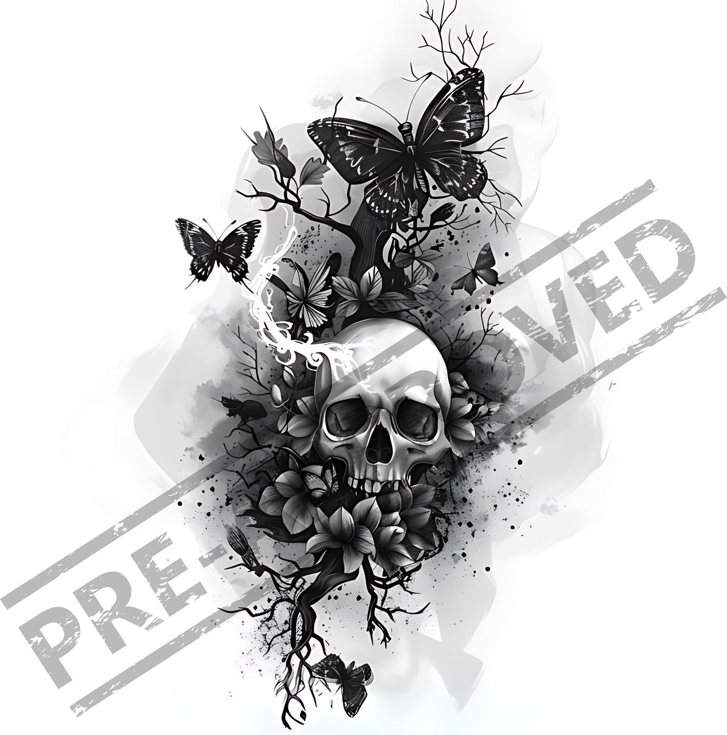 Skull & Butterflies Tattoo Design [ Digital Download ]