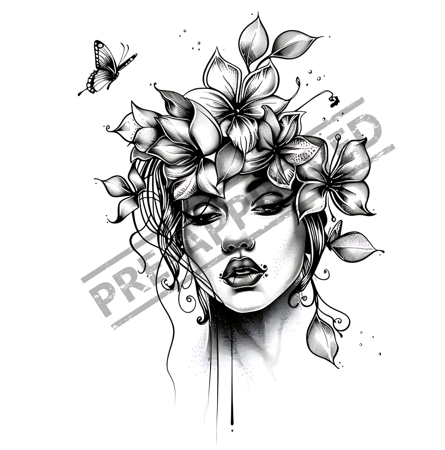 Woman  Butterfly Tattoo Design [ Digital Download ]