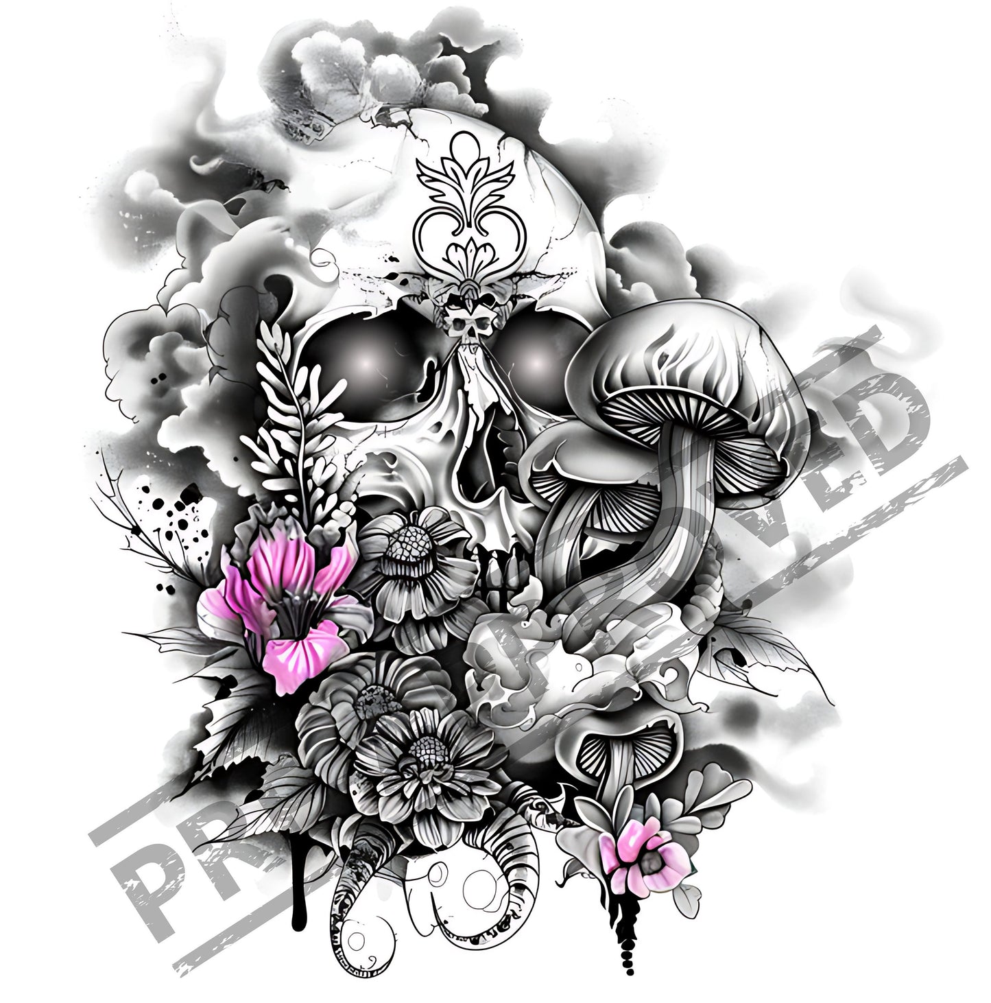 Skull & Nature Tattoo Design [ Digital Download ] - Bridgetown Artistry