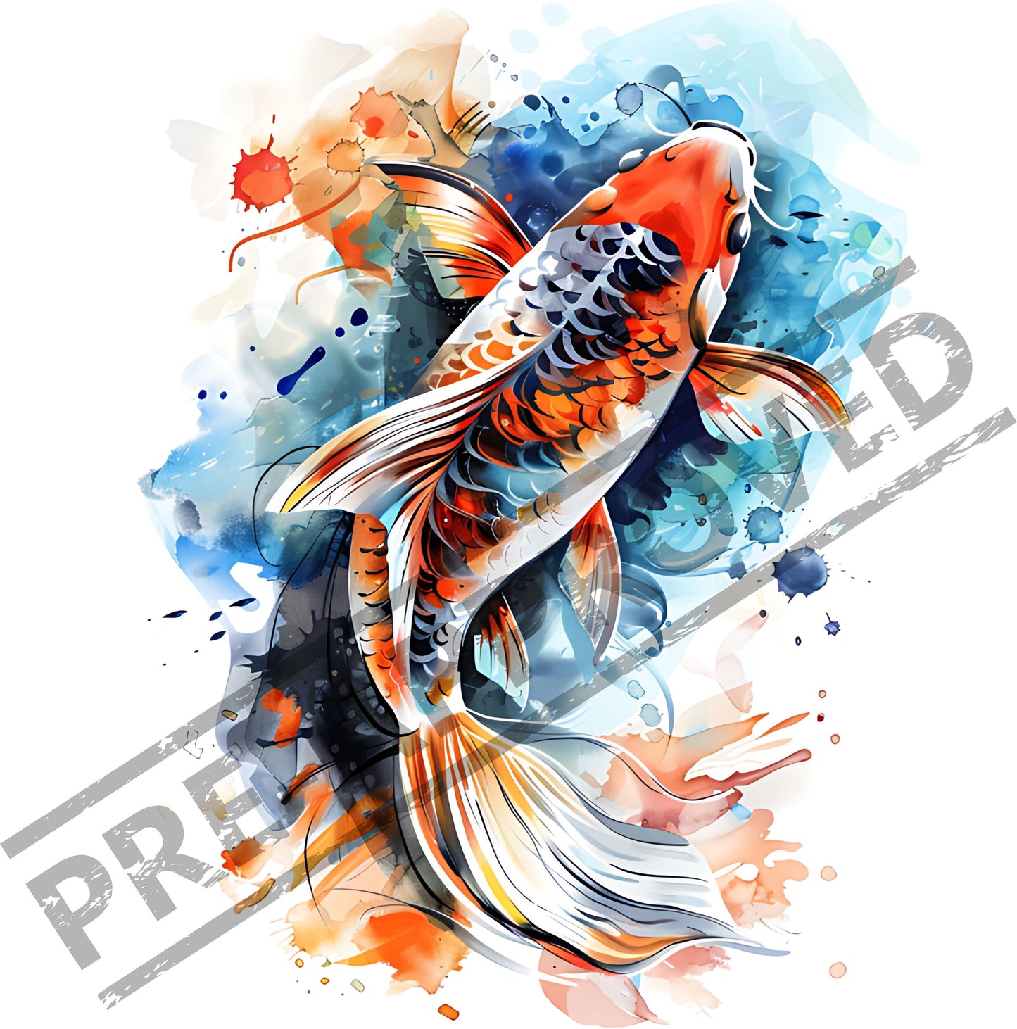 Koi Watercolor  Tattoo Design [ Digital Download ]