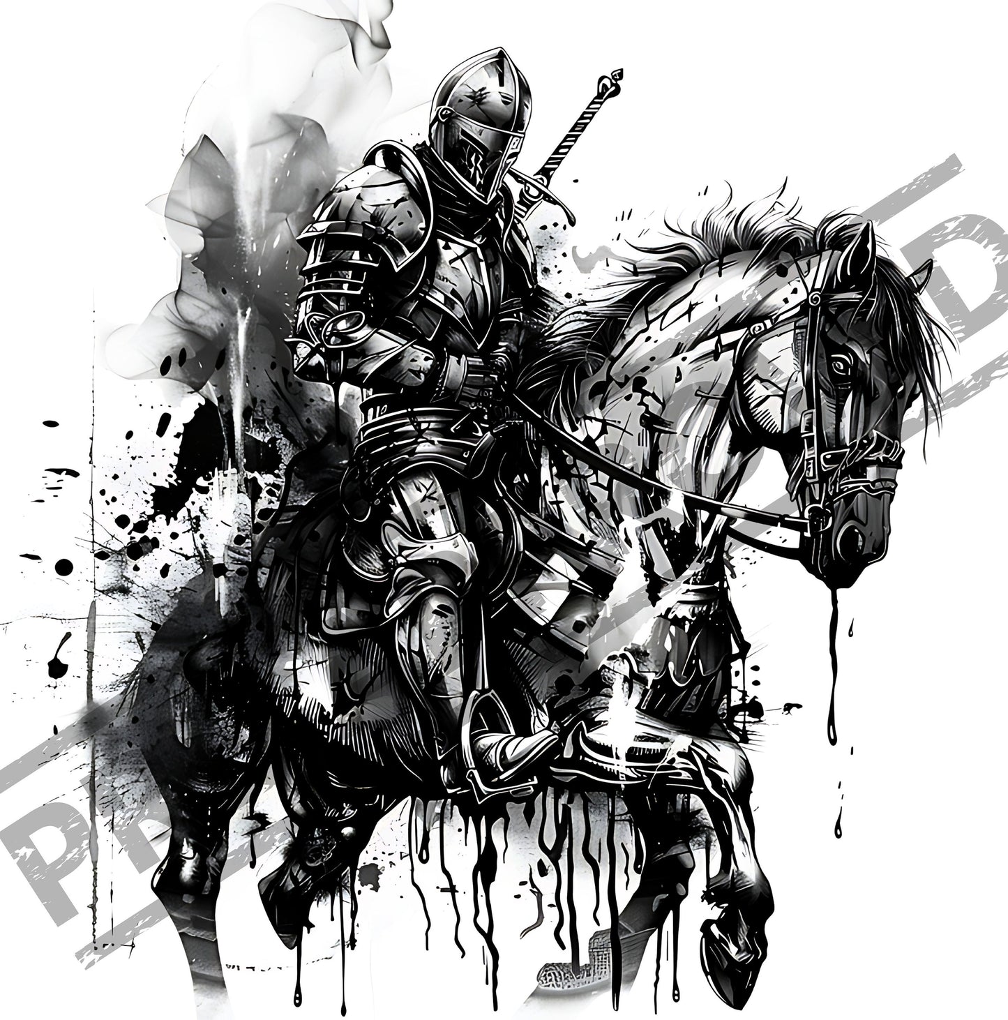 Knight & Horse Tattoo Design  [ Digital Download ]