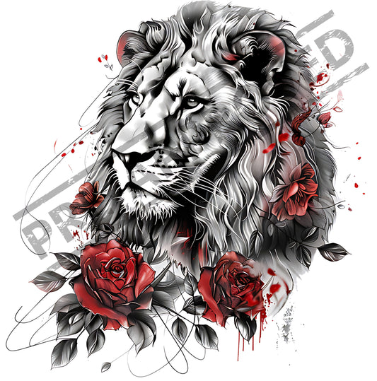 Lion & Flowers Tattoo Design [ Digital Download ] - Bridgetown Artistry