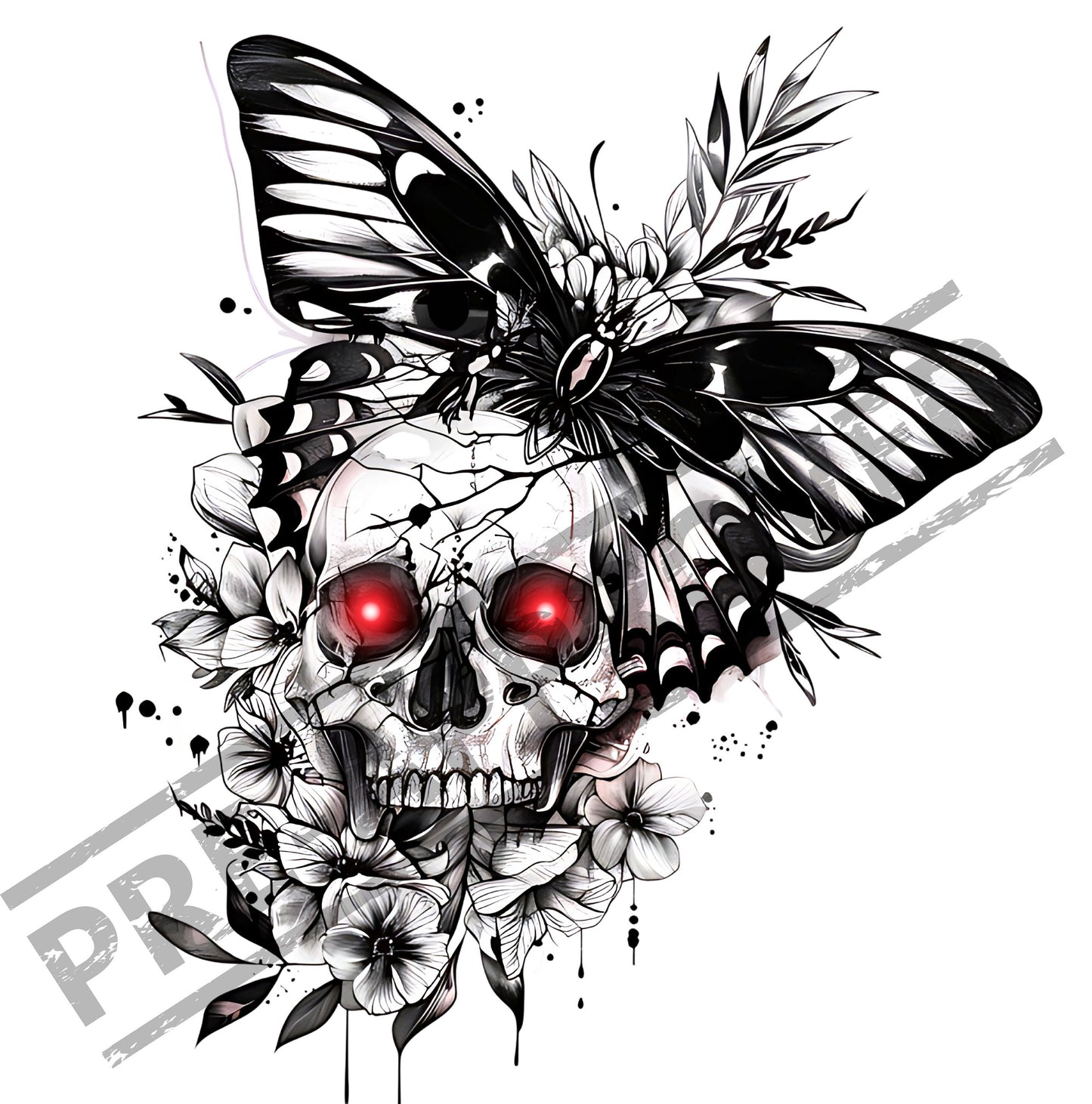 Skull & Butterfly Tattoo Design  [ Digital Download ]