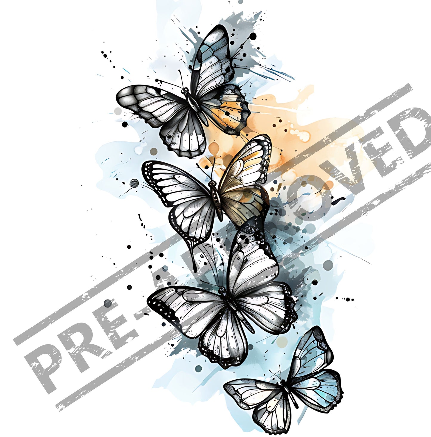 4 Butterflies Watercolor Tattoo Design  [ Digital Download ]