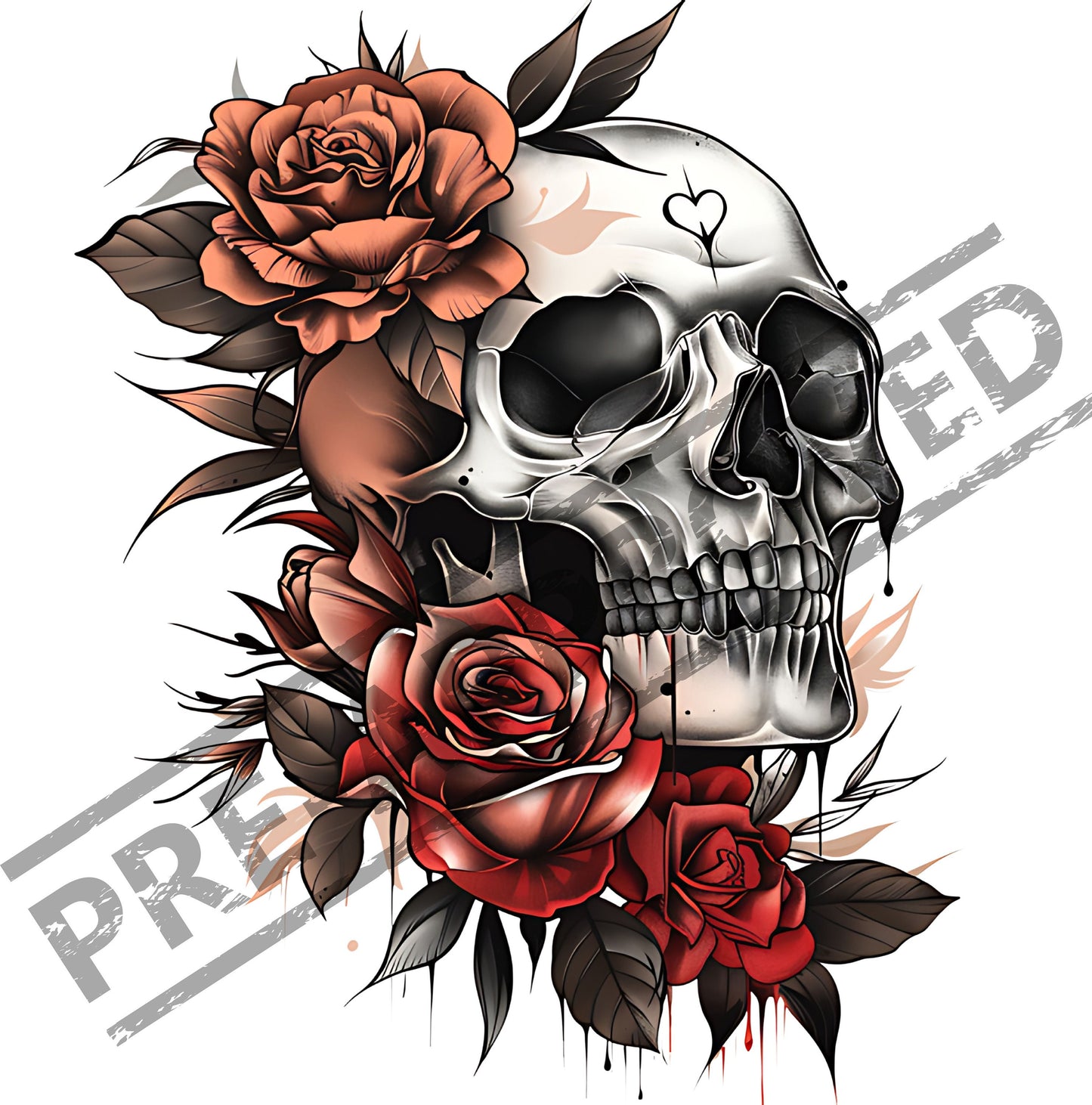 Skull & Roses Tattoo Design  [ Digital Download ]