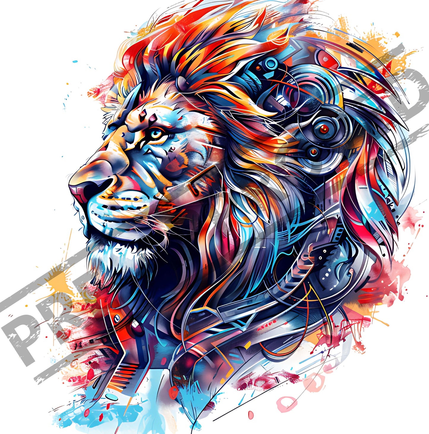 Lion  Mechanical Tattoo Design [ Digital Download ]