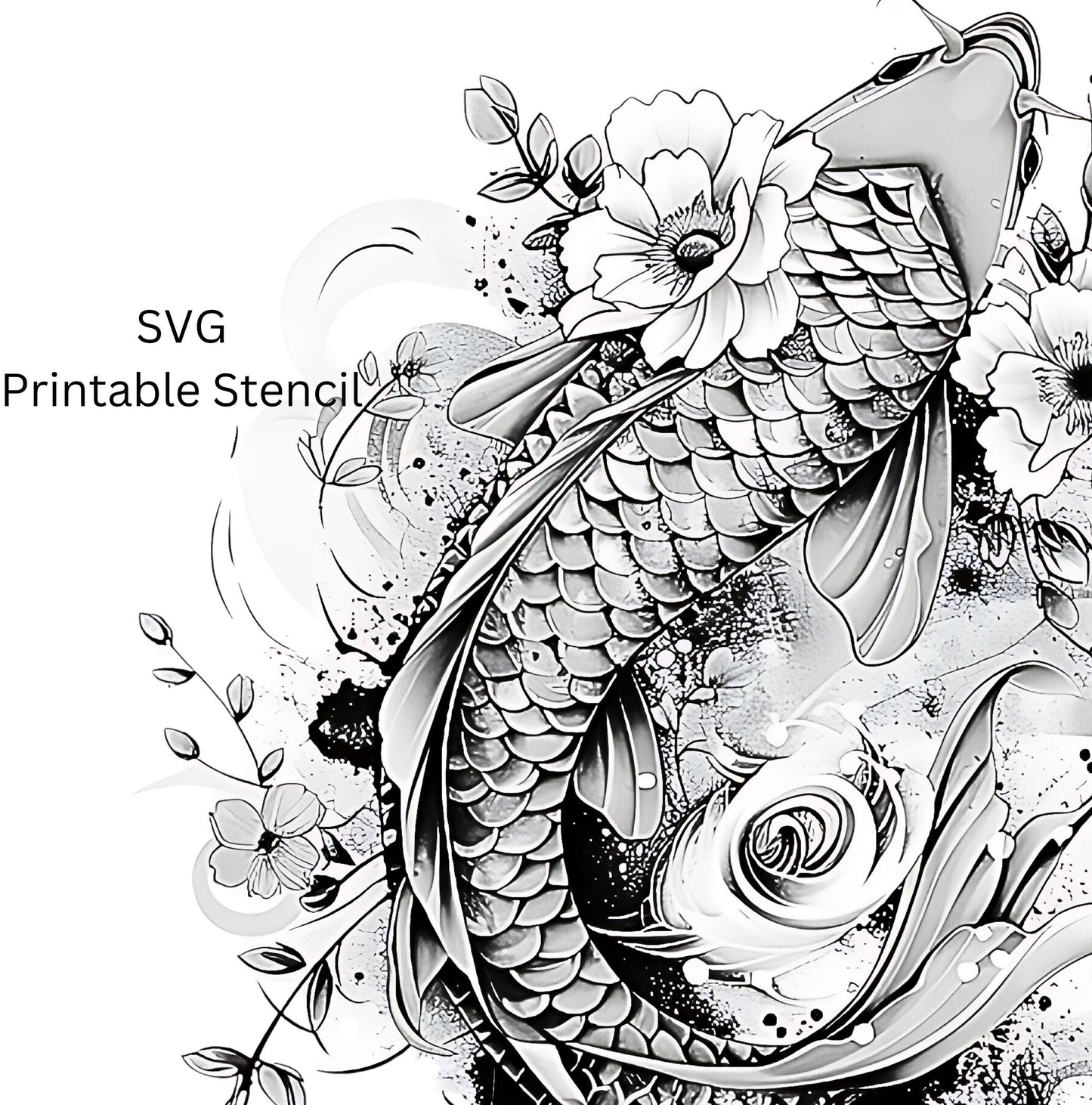 Koi & Flowers Tattoo Design [ Digital Download ]