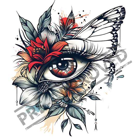 Eye Flowers Butterfly Concept Tattoo Designs [ Digital Download ]