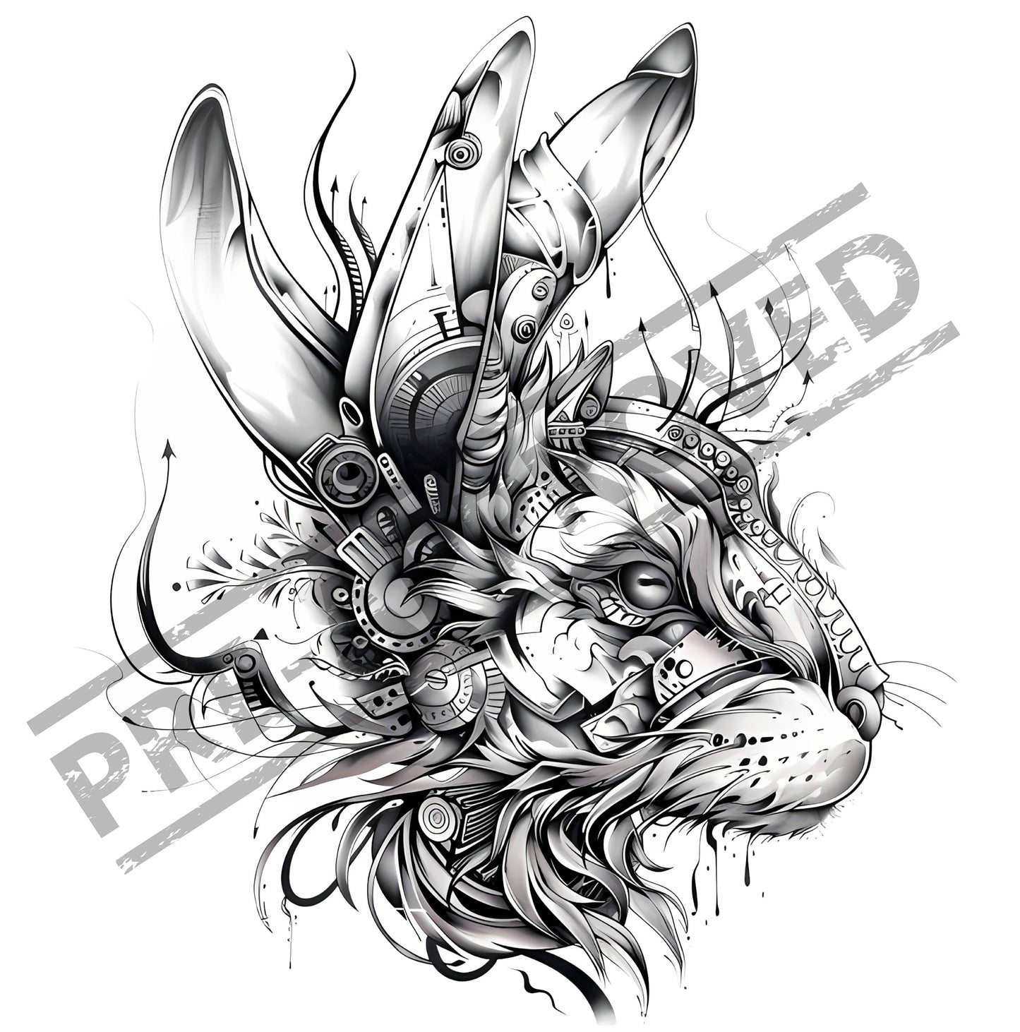 Mechanical Rabbit Tattoo Design [ Digital Download ]