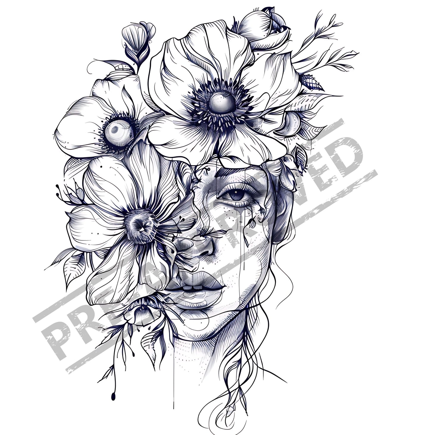 Woman Flowers Tattoo Design [ Digital Download ]