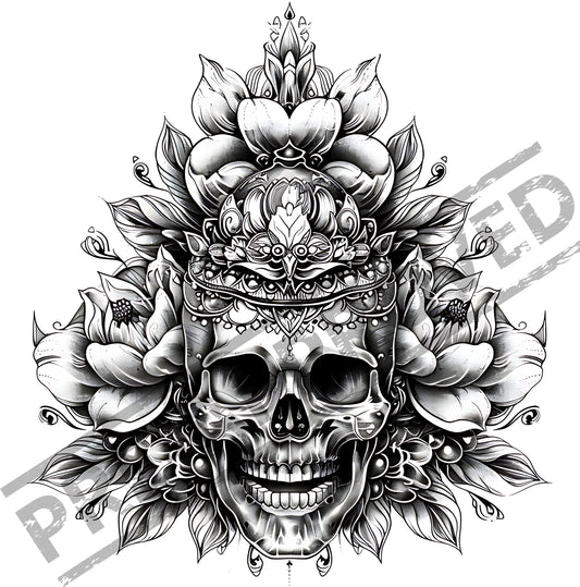 Skull & Flowers Geometric Tattoo Design [ Digital Download ]