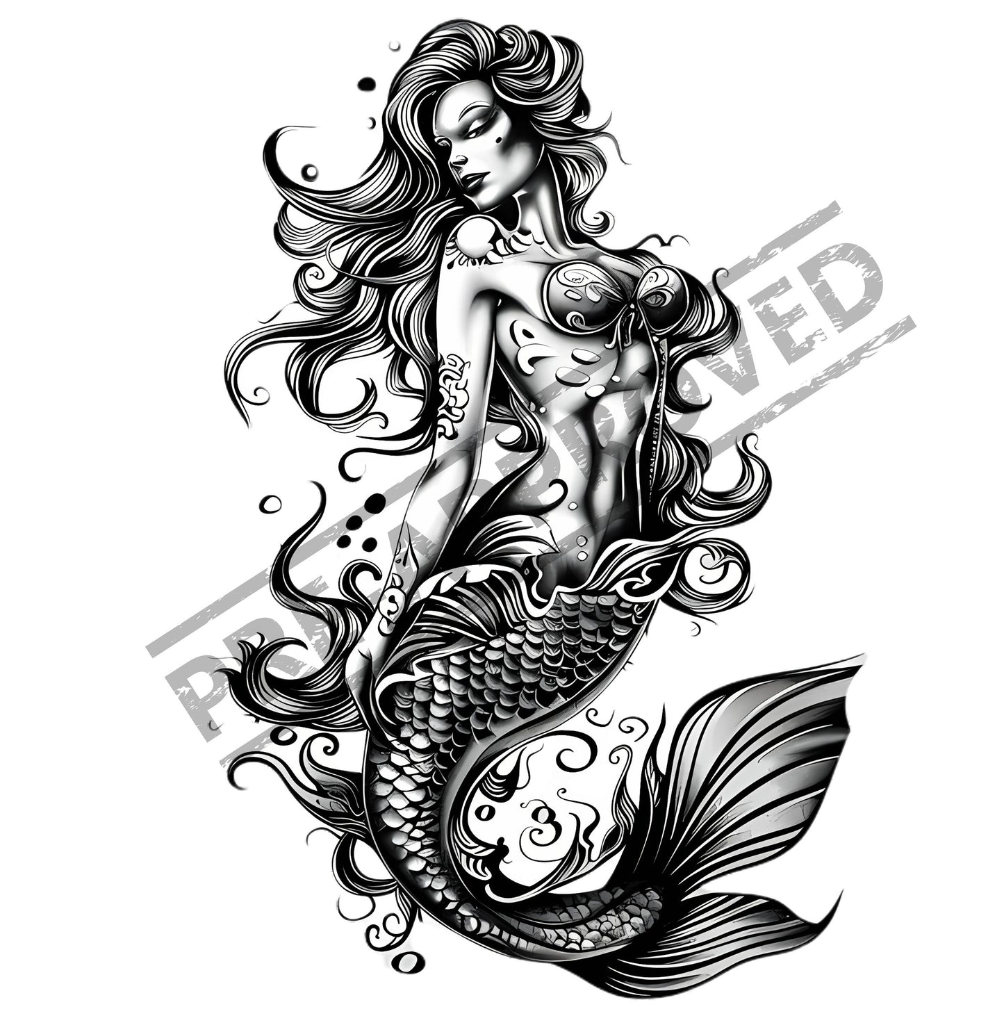 Mermaid Tattoo Design [ Digital Download ] - Bridgetown Artistry