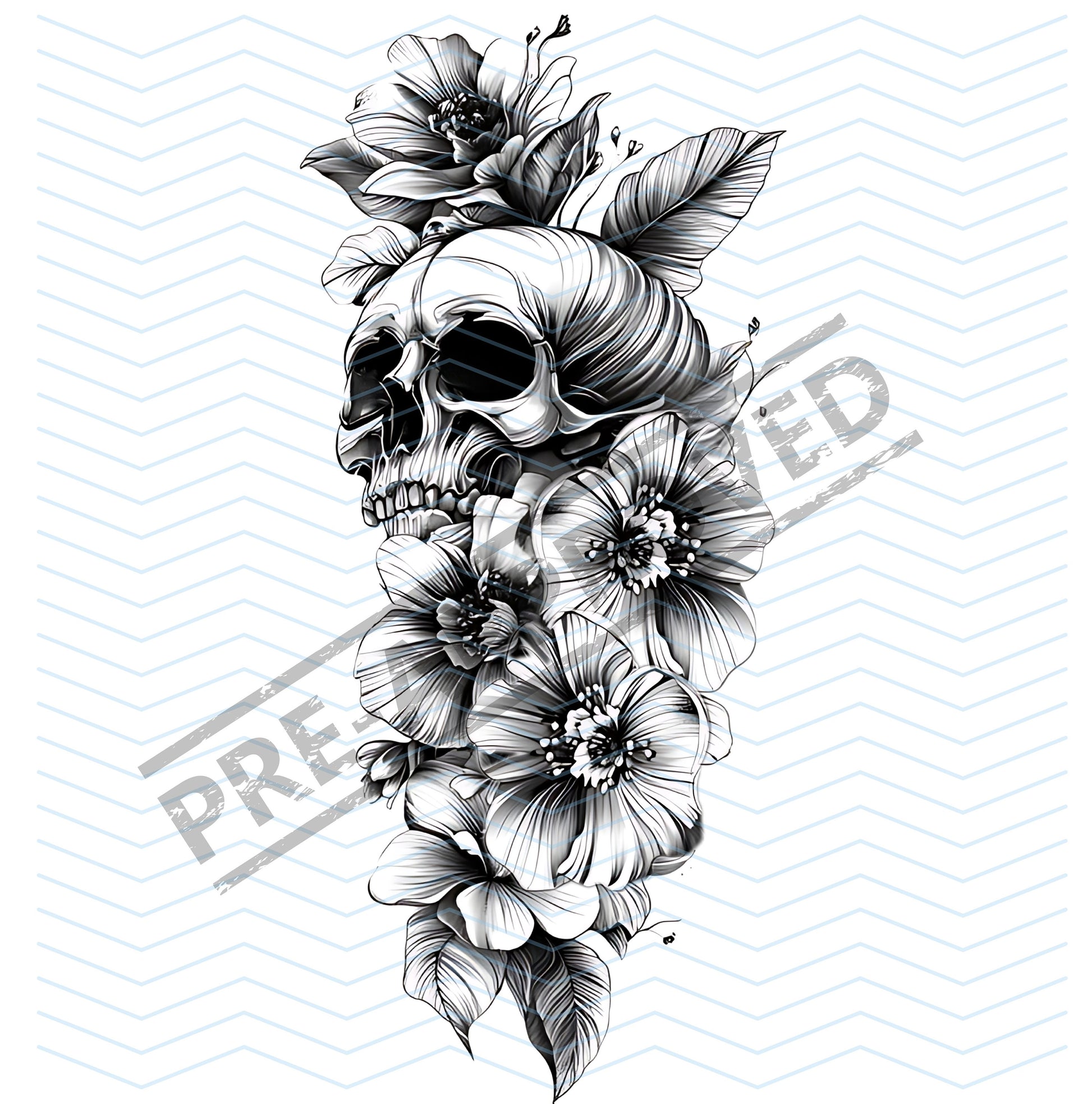 Skull Flowers Tattoo Design [ Digital Download ] - Bridgetown Artistry