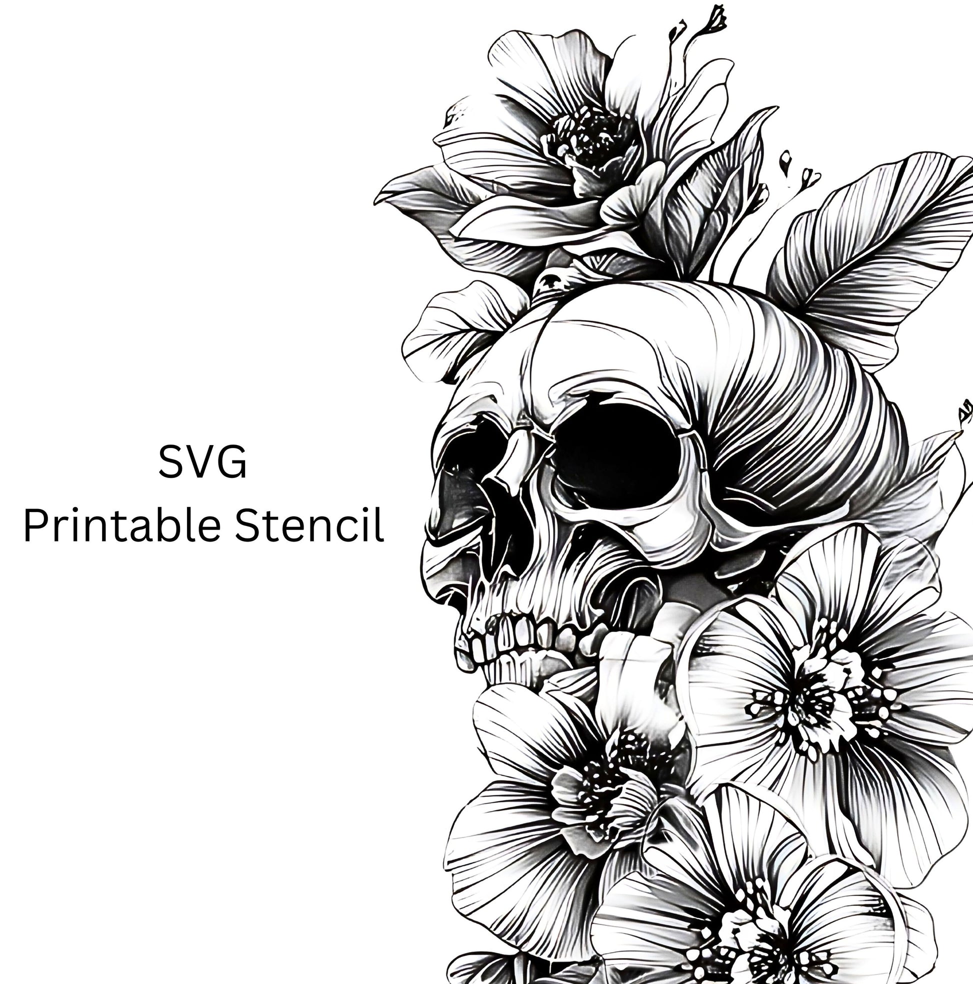 Skull Flowers Tattoo Design [ Digital Download ] - Bridgetown Artistry