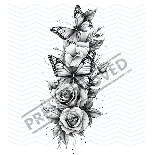 Roses And Butterflies Tattoo Design [ Digital Download ]t