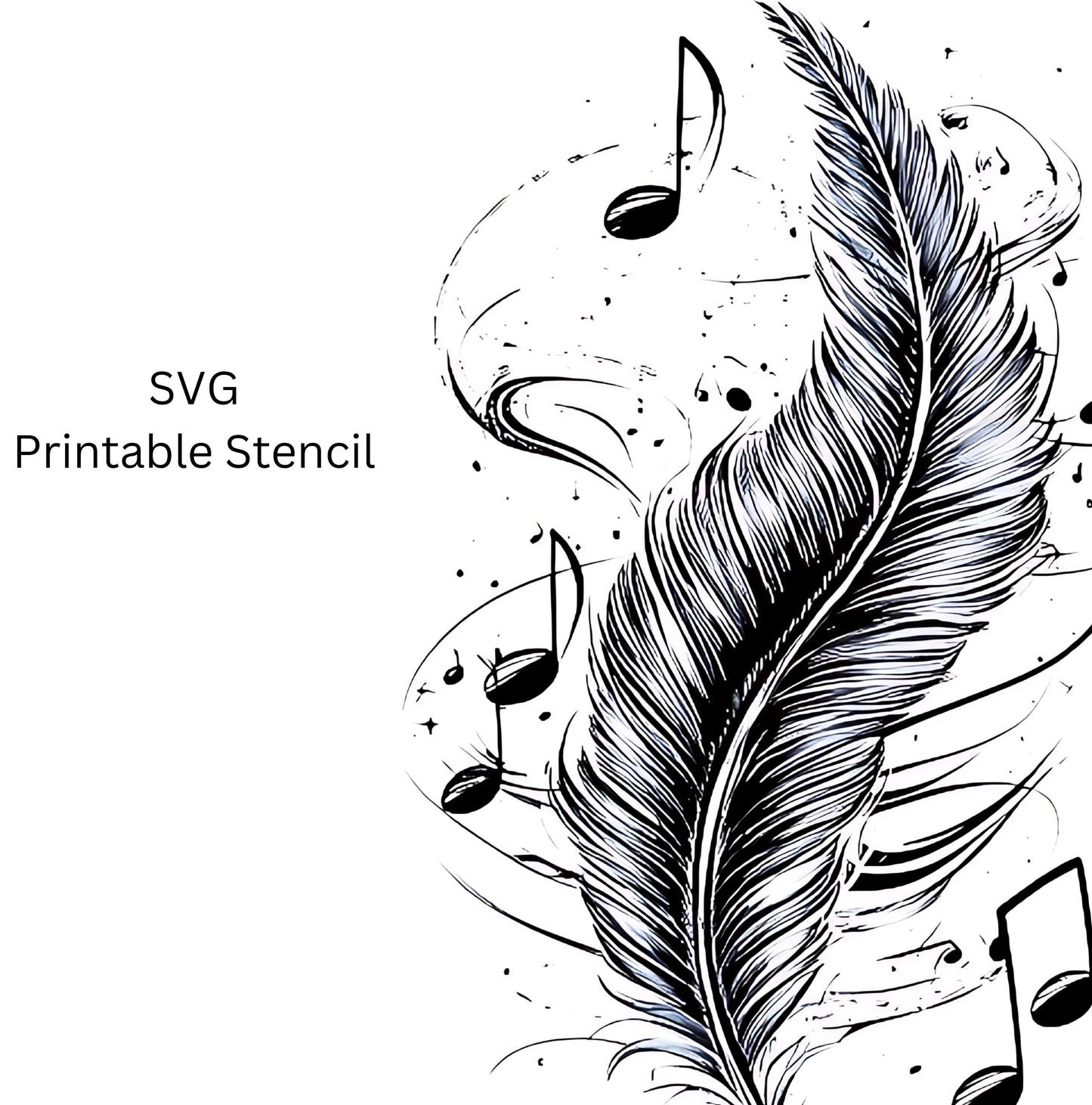 Feather Music Notes Tattoo Design [ Digital Download ]