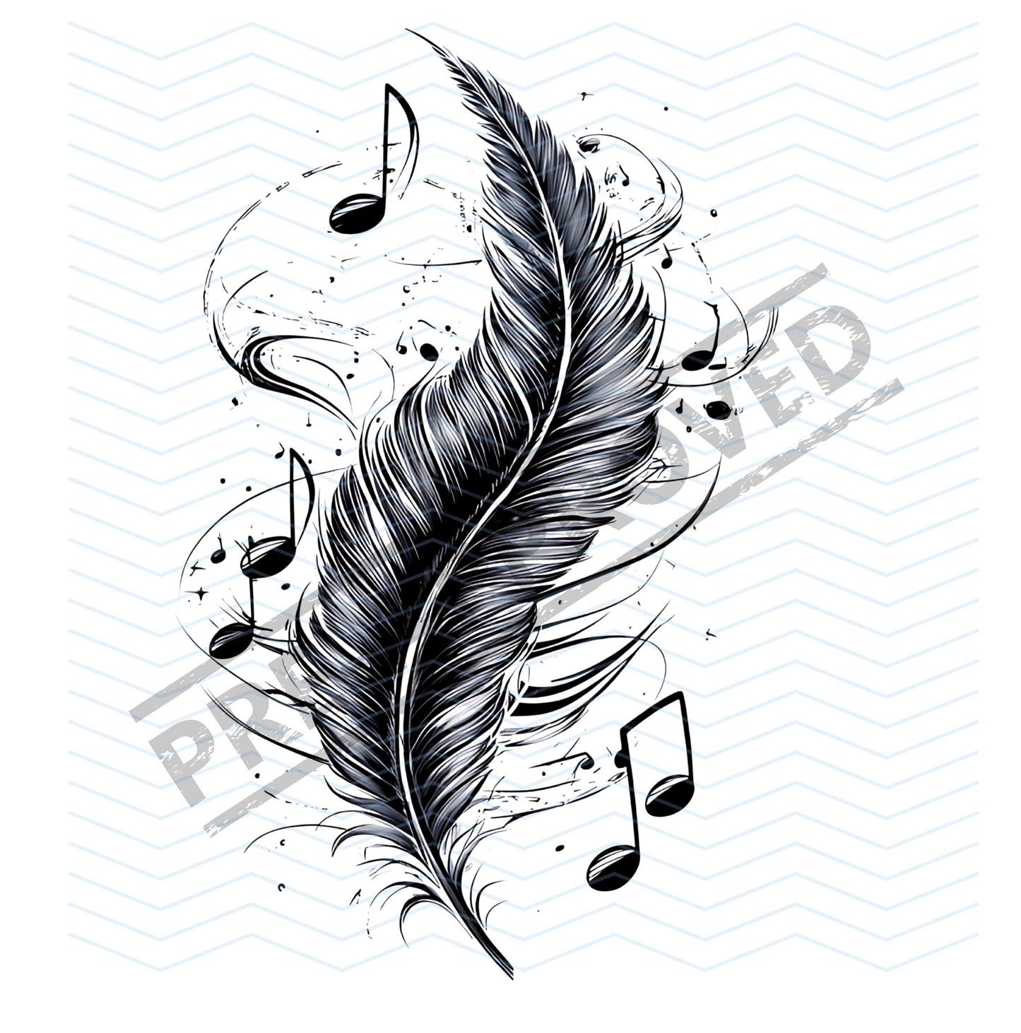 Feather Music Notes Tattoo Design [ Digital Download ]