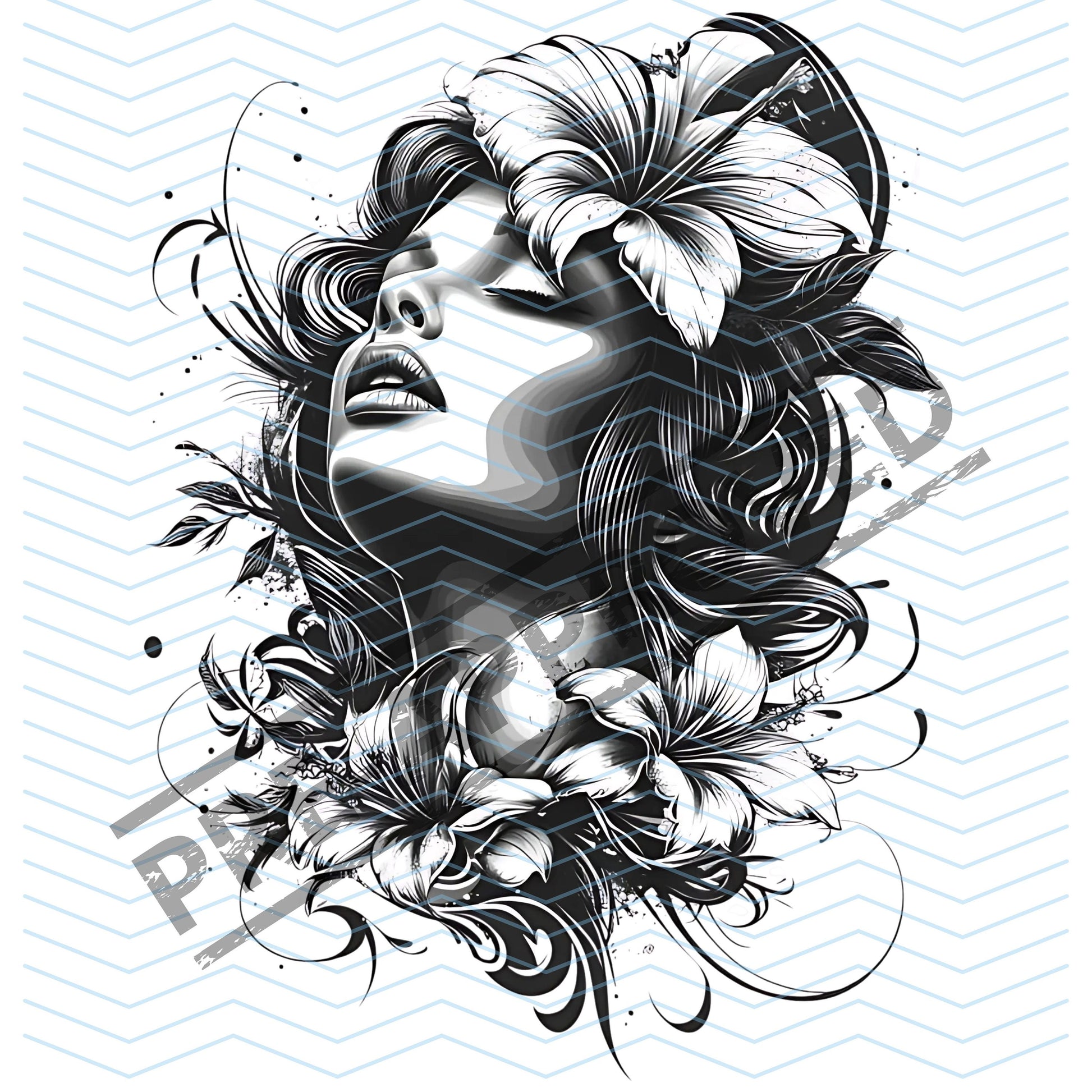 Woman & Flowers Tattoo Design [ Digital Download ] - Bridgetown Artistry