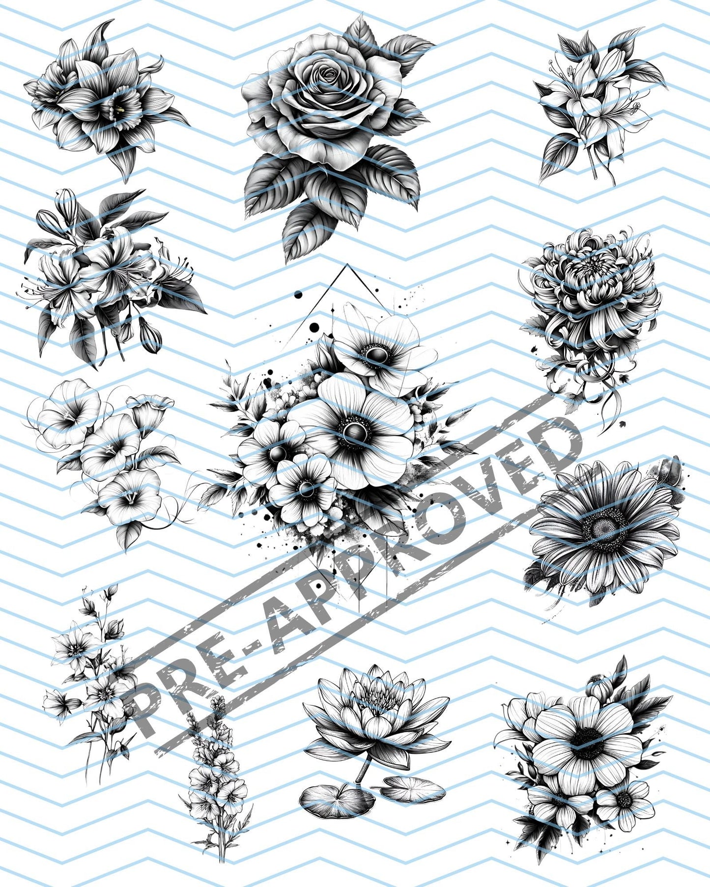 Birth Flowers Bouquet  Set of 12 Month Clip Art Tattoo Designs [ Digital Download ] - Bridgetown Artistry