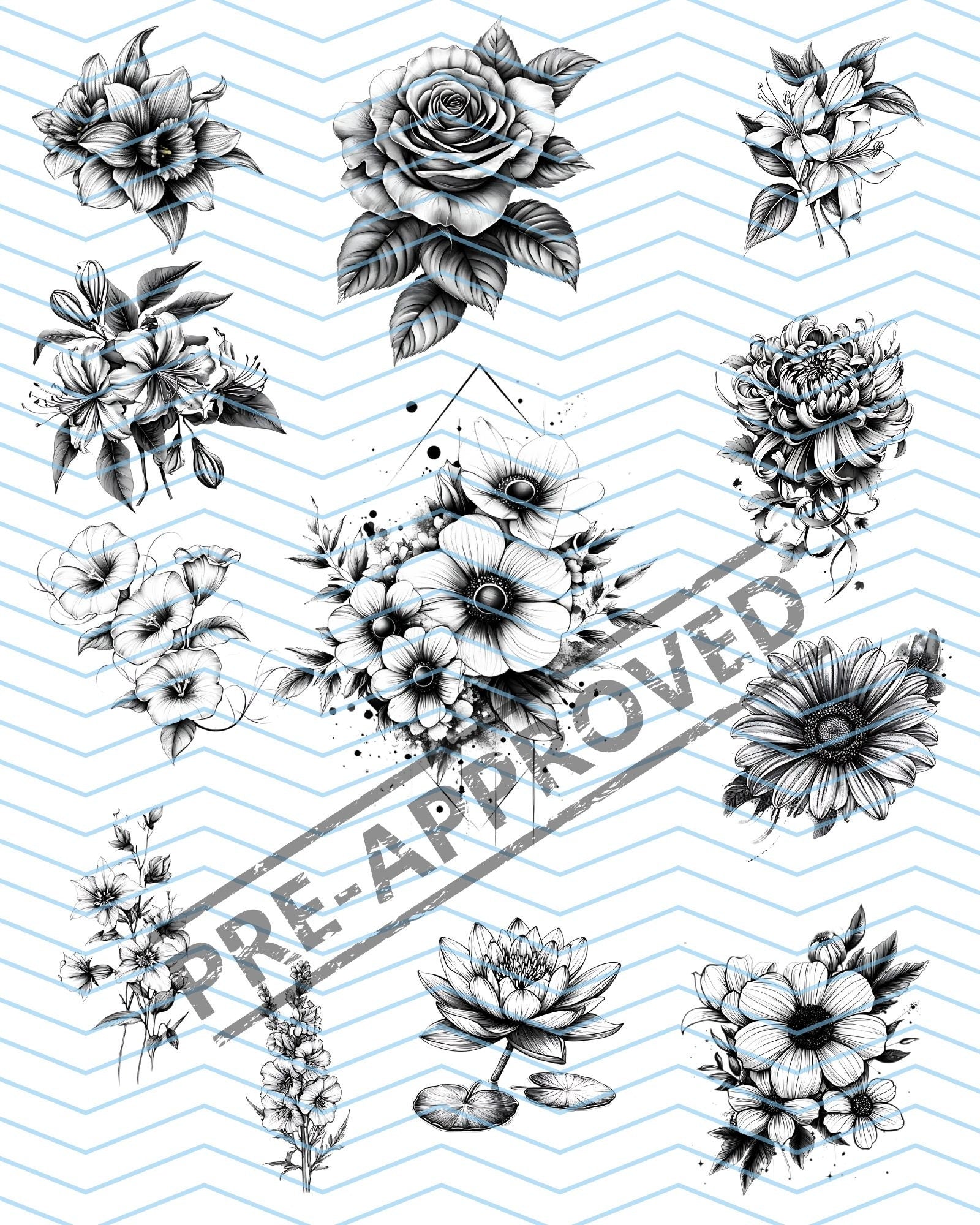 Birth Flowers Bouquet  Set of 12 Month Clip Art Tattoo Designs [ Digital Download ] - Bridgetown Artistry