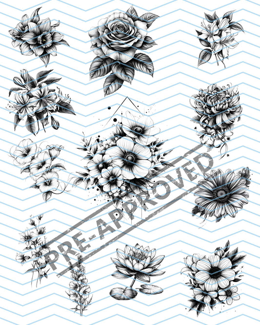 Birth Flowers Bouquet  Set of 12 Month Clip Art Tattoo Designs [ Digital Download ] - Bridgetown Artistry