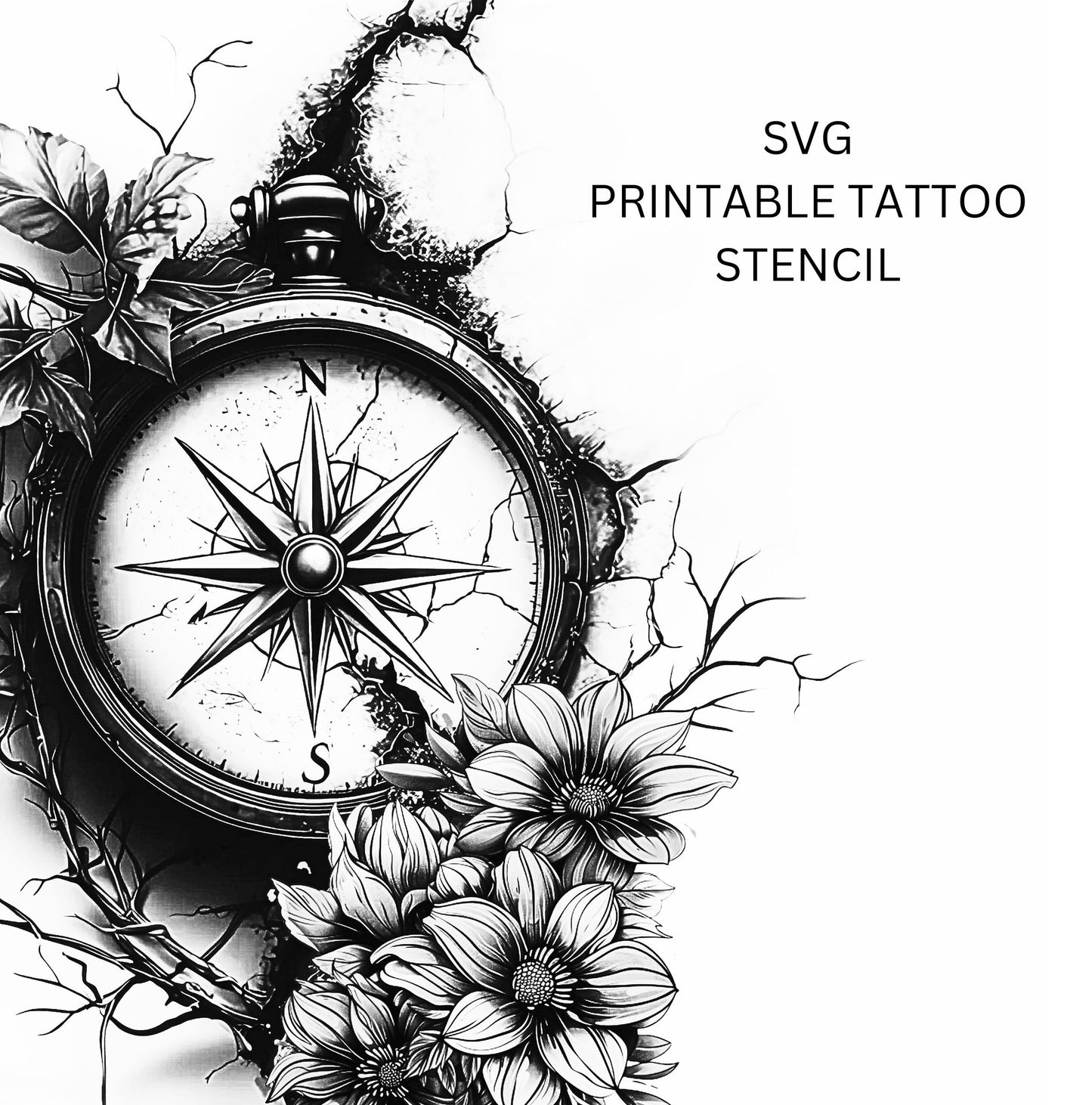 Compass Tattoo Design  [ Digital Download ]