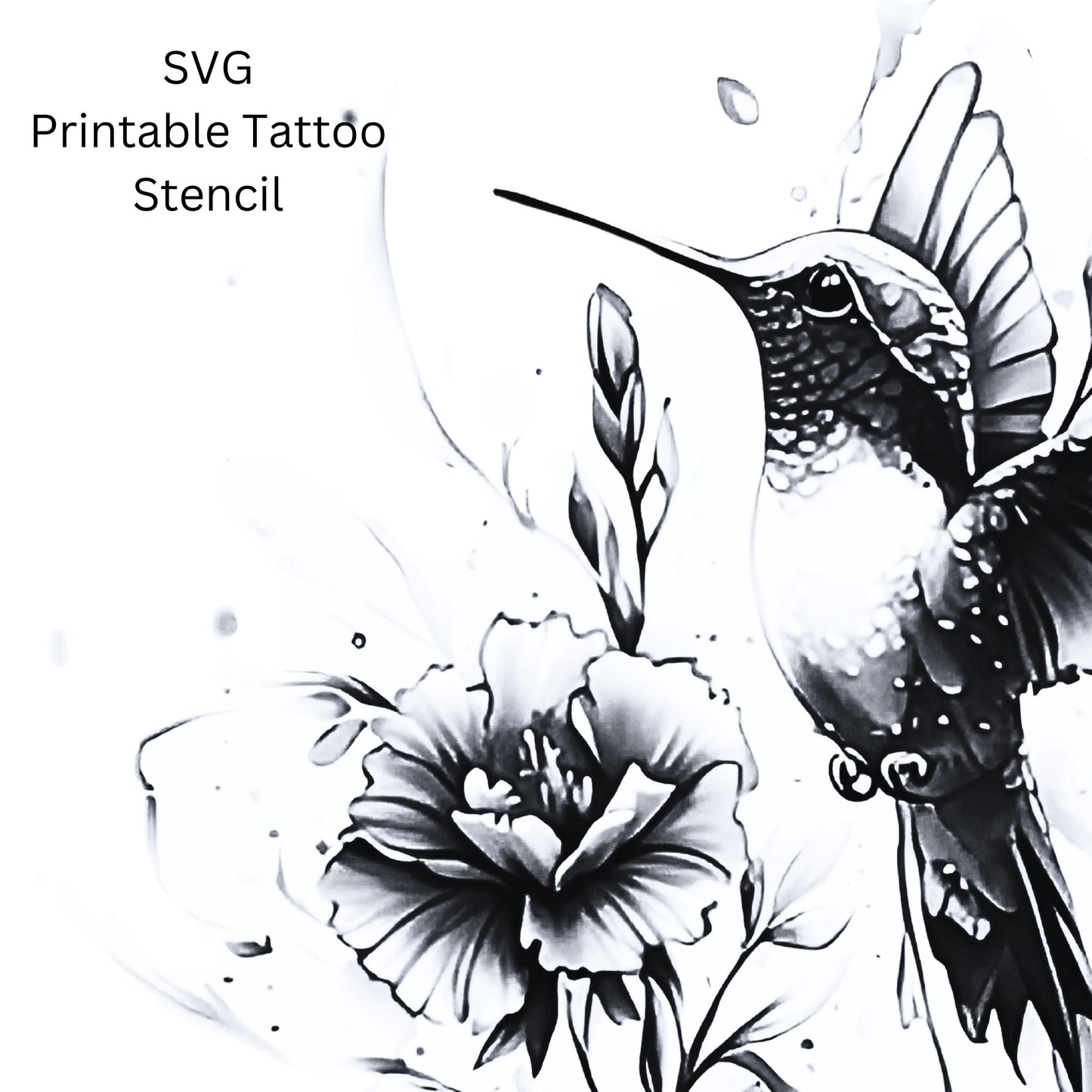 Humming Bird  Watercolor & Flowers Tattoo Design  [ Digital Download ]