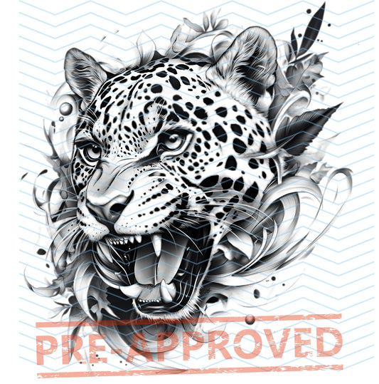 Jaguar Flowers Tattoo Design  [ Digital Download ]