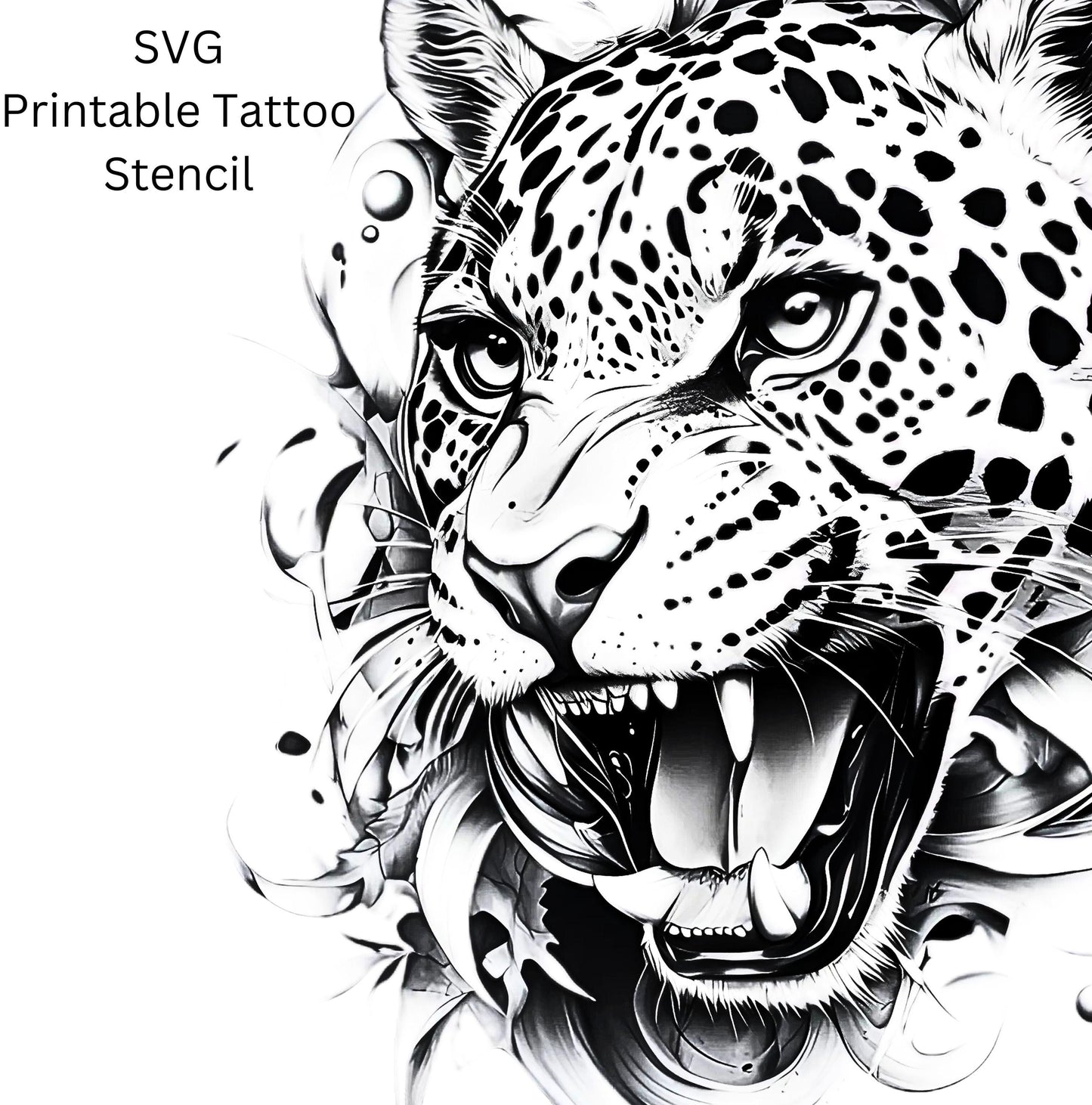 Jaguar Flowers Tattoo Design  [ Digital Download ]