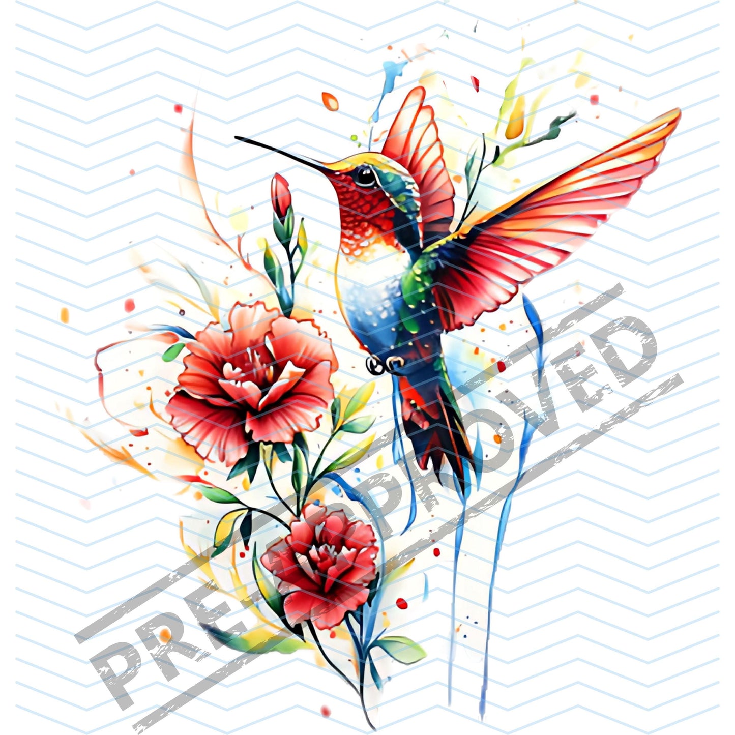 Humming Bird  Watercolor & Flowers Tattoo Design  [ Digital Download ]