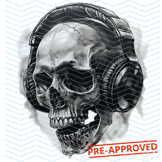 Skull and Headphones Tattoo Design  [ Digital Download ]