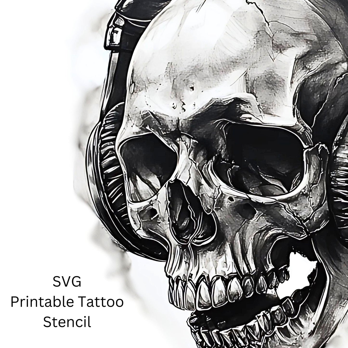 Skull and Headphones Tattoo Design  [ Digital Download ]