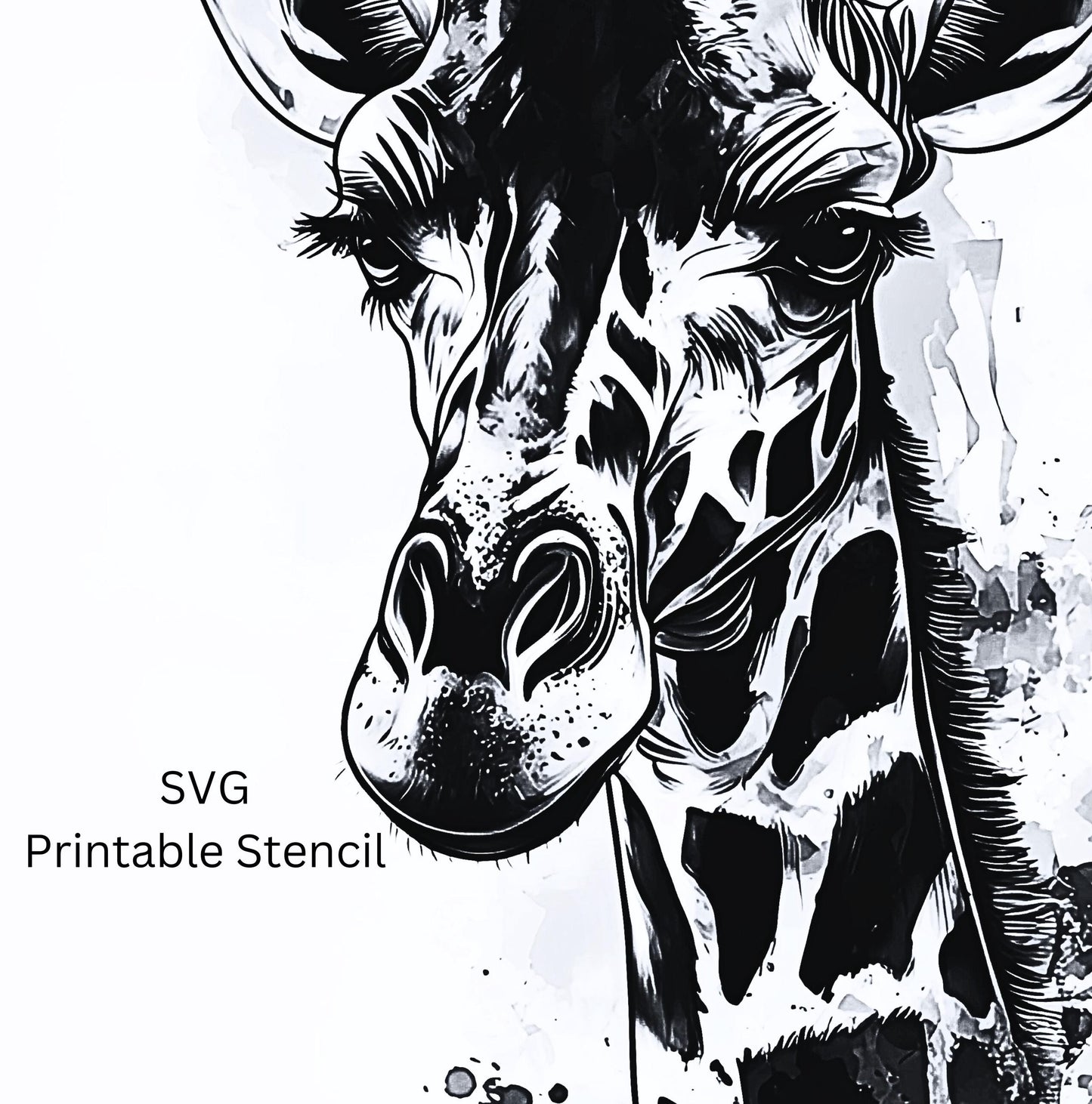 Giraffe Water Color Tattoo Design | High Resolution 4K | Canvas Art | Printable SVG Stencil Included | PNG | Digital Download | Wall Art - Bridgetown Artistry