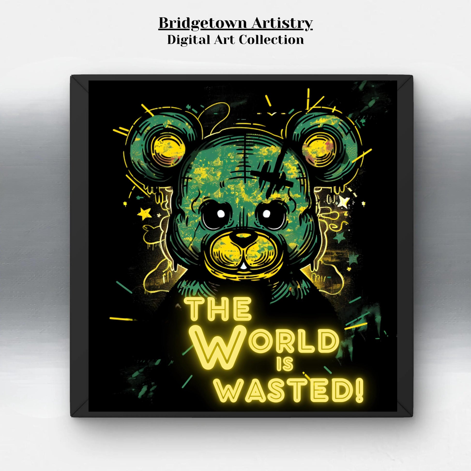 Animated Neon Bear  | Wall Art | Poster Art | New School | Teen Art |DIGITAL DOWNLOAD |  Printable Canvas| Jpeg | PDF| New World | Skater - Bridgetown Artistry