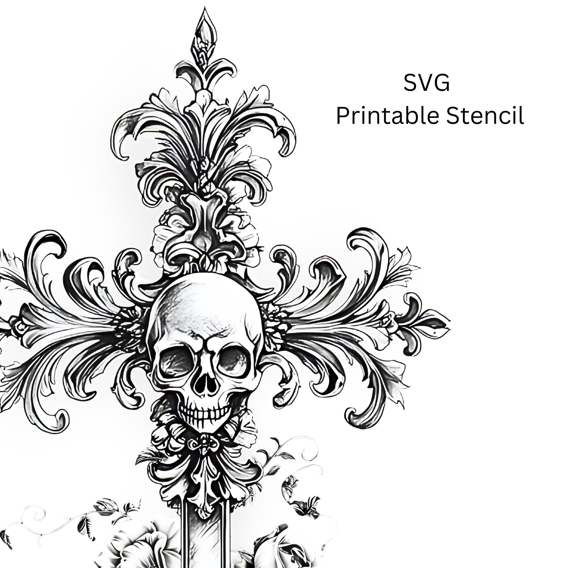 Skull Cross Flowers Tattoo Design [ Digital Download ] - Bridgetown Artistry