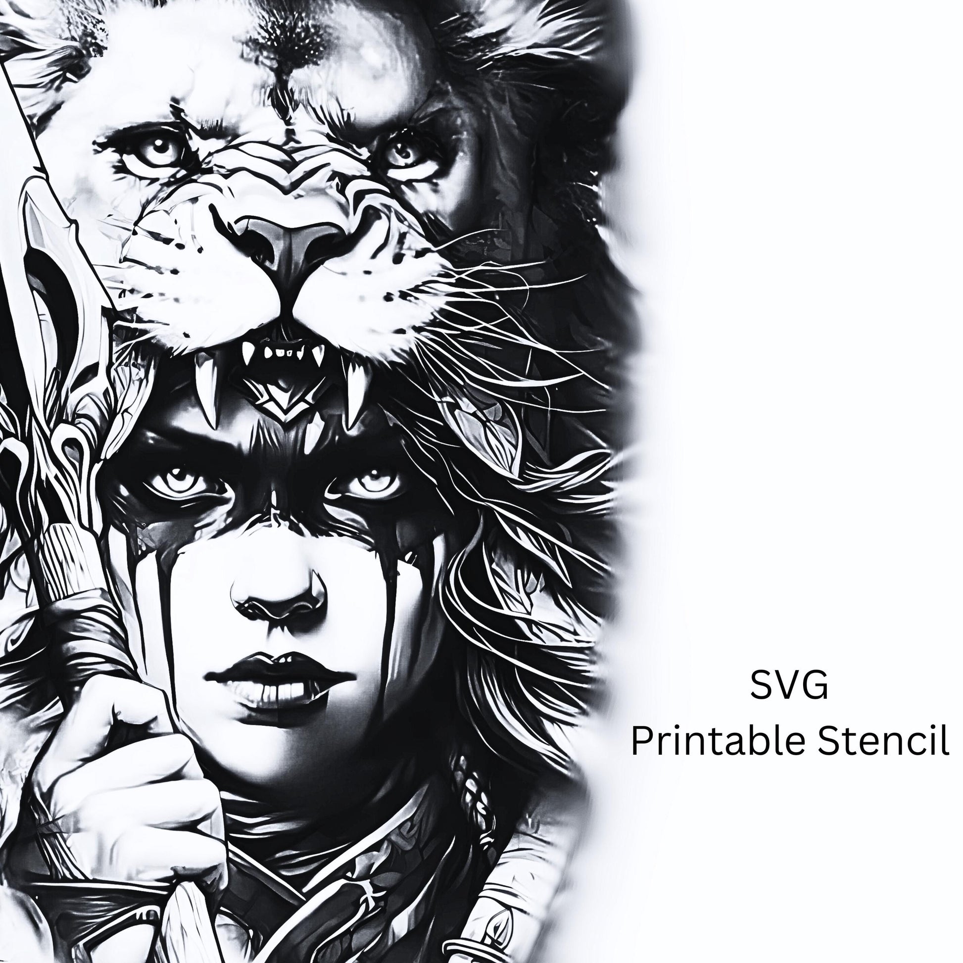 Lion Warrior Woman Tattoo Design[ Digital Download ] - Bridgetown Artistry