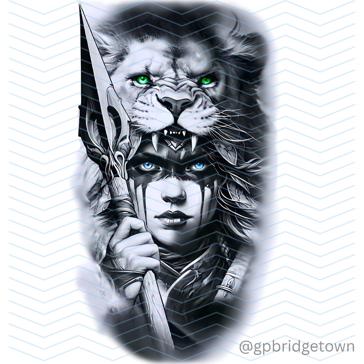 Lion Warrior Woman Tattoo Design[ Digital Download ] - Bridgetown Artistry