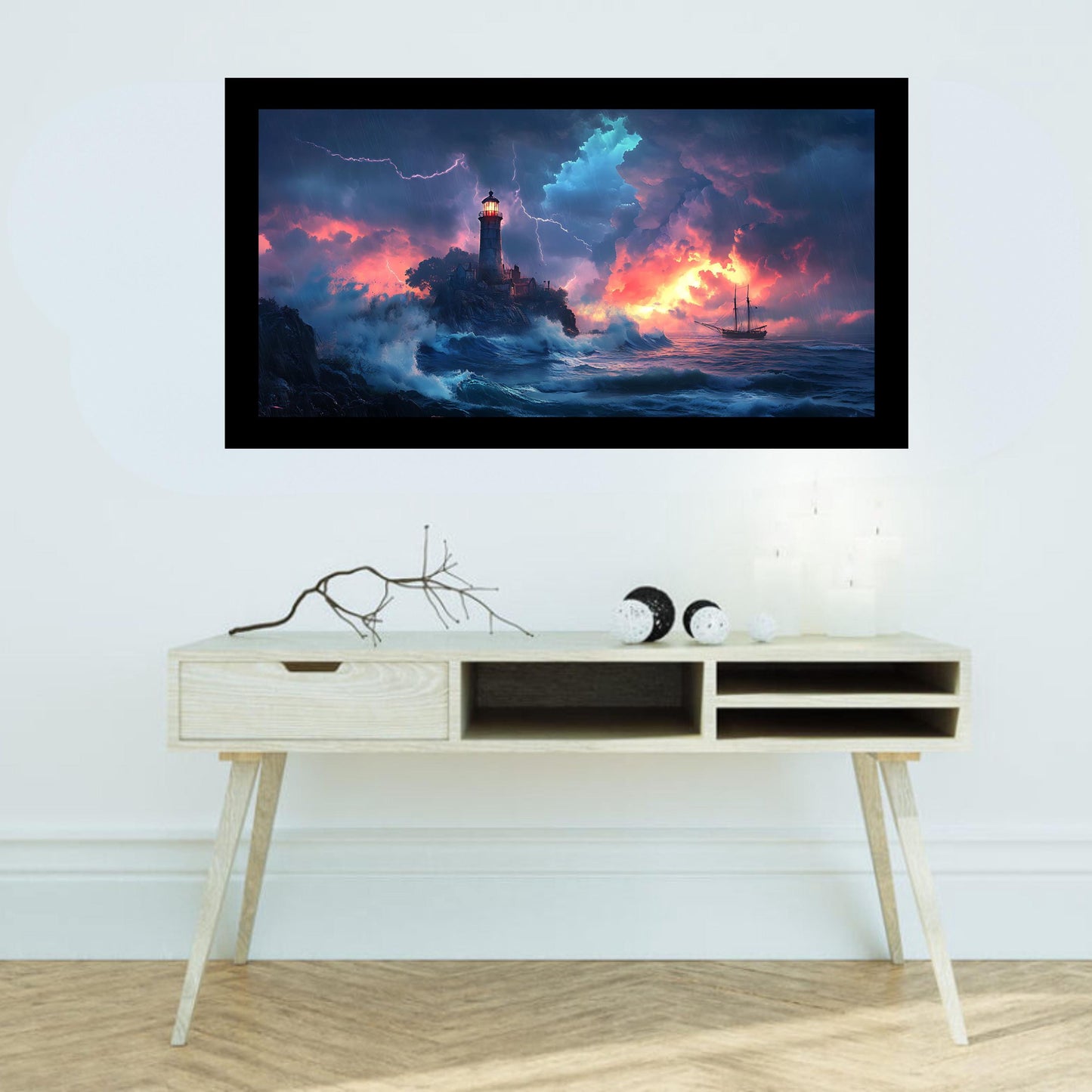 Lighthouse Stormy Ship Print | Wall Art | Poster Art | Panorama | Nature Design  |DIGITAL DOWNLOAD | Printable Canvas| Jpeg | PDF | 8k - Bridgetown Artistry