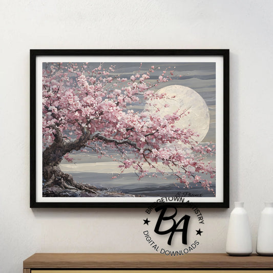 Moon Cherry Blossom Tree Wall Art {Digital Download}